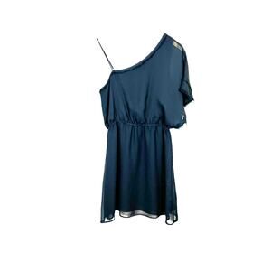 Central Park West One Shoulder Black Mini Fray Trim Dress Size Medium